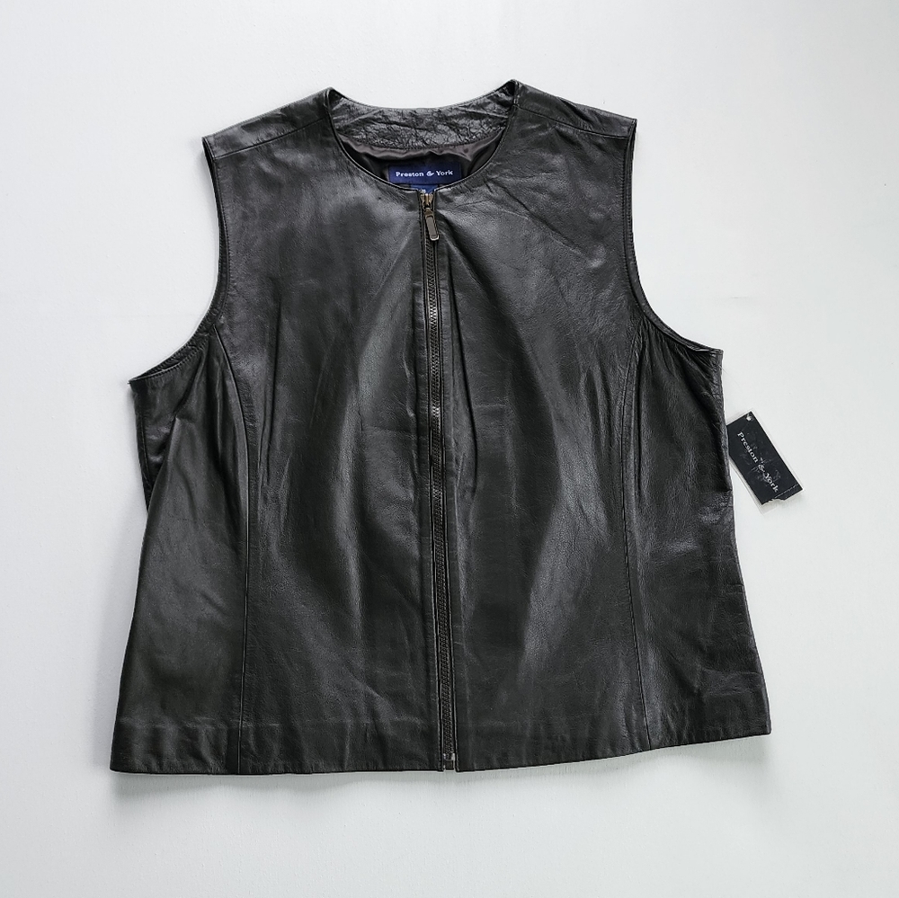 Preston & York Olive Genuine Leather Vest Size 16